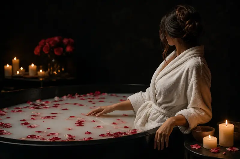 Milk bath with rose petals